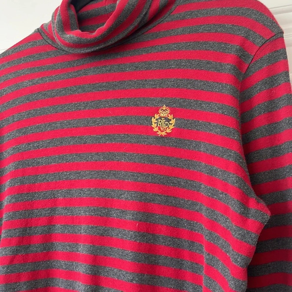 Lauren Ralph Lauren Women's M Cotton Turtleneck Red Gray Embroidered Crest Logo - Picture 3 of 11